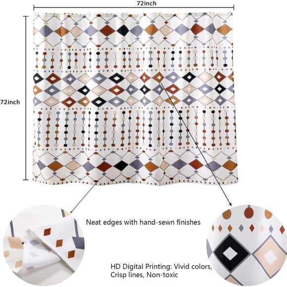 Extra Long Diamond Fabric Shower Curtain 72x84 Boho Tribal Moroccan Farmhouse - Picture 4 of 6
